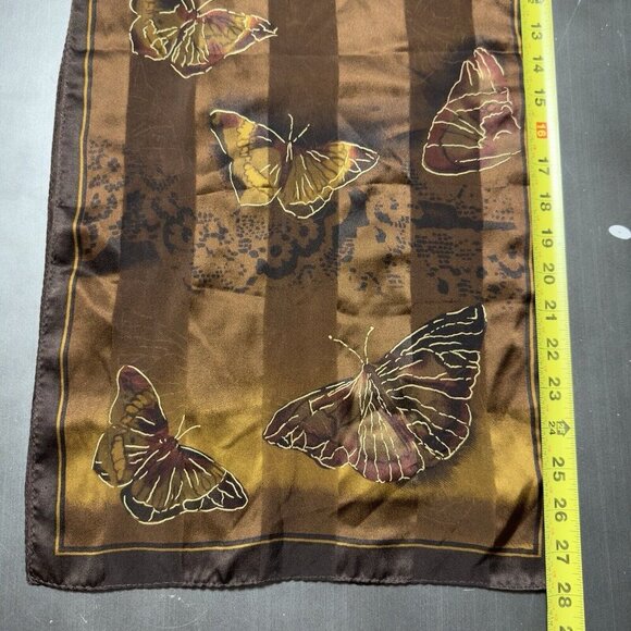Vintage Luxury Fashion Silk Scarf Brown Striped Butterfly 56 x 26” Whimsy Fairy - Picture 3 of 5